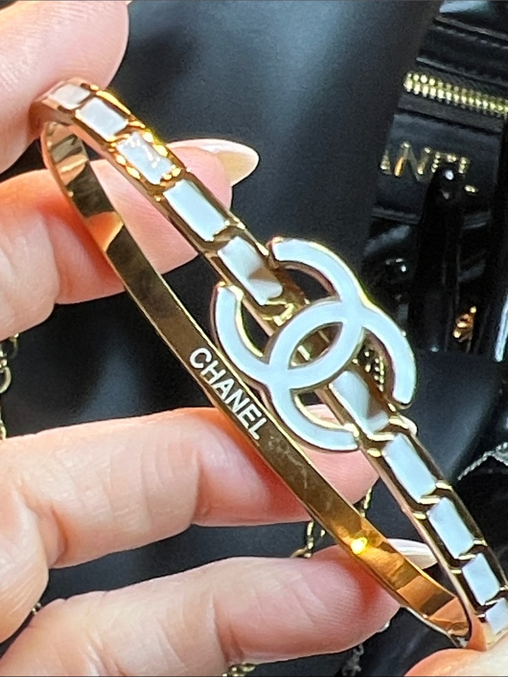 Gold-Tone Bracelet with White Enamel CC Logo
